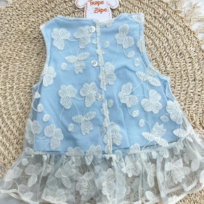 Conj. Blusa de Renda Azul e Short Off